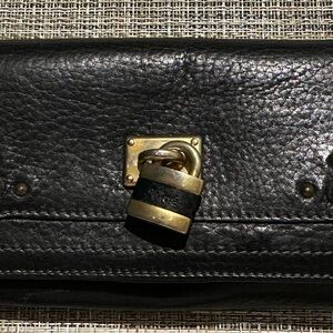 Chloe Black Leather Clutch with Gold Lock